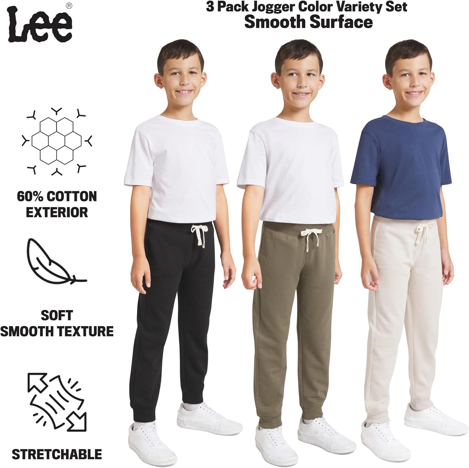 imageLee Boys 3 Pack Variety Midweight Super Soft Fleece Lined Stretchable Jogger PantsTan Olive Black Set