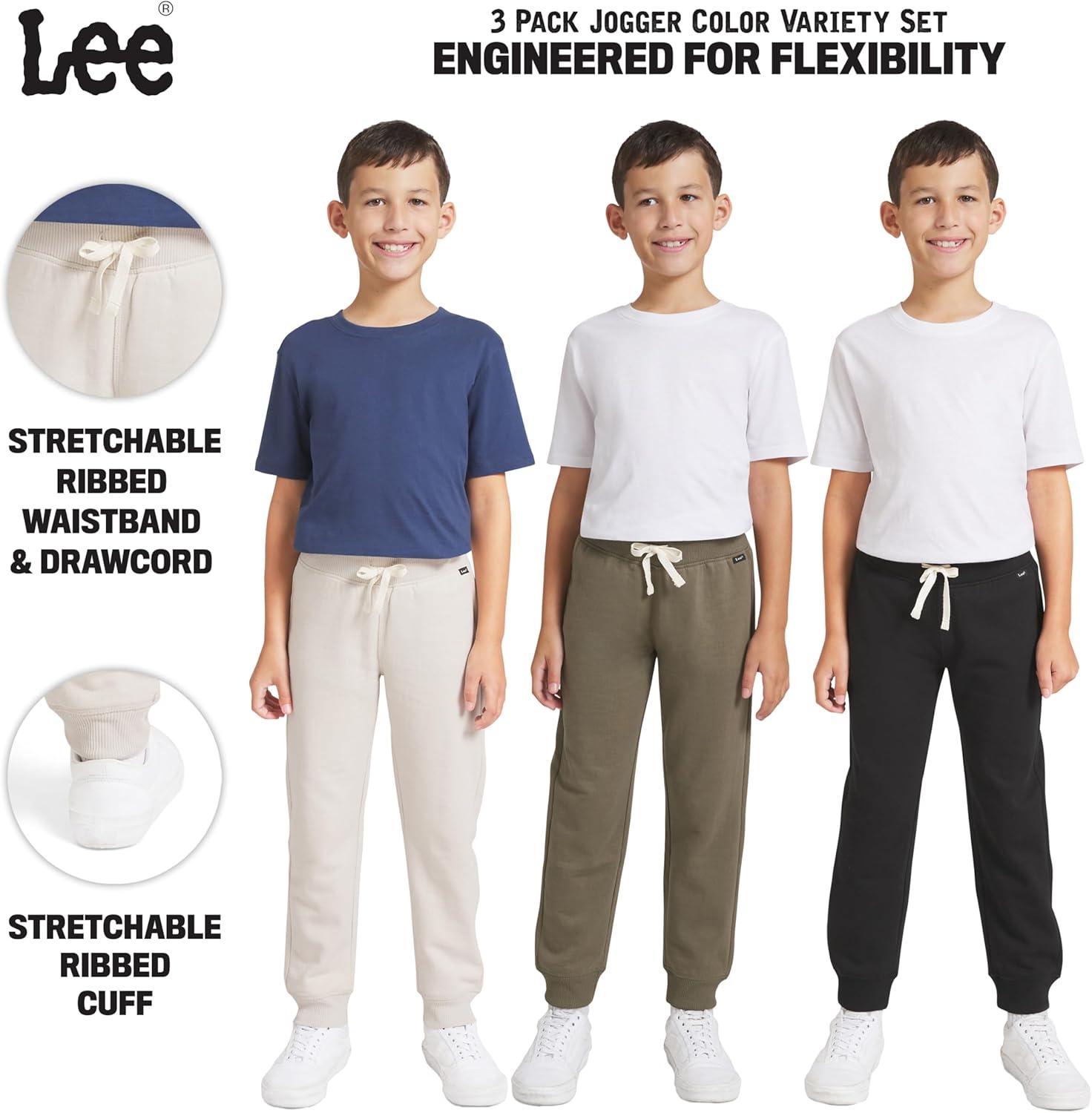 imageLee Boys 3 Pack Variety Midweight Super Soft Fleece Lined Stretchable Jogger PantsTan Olive Black Set