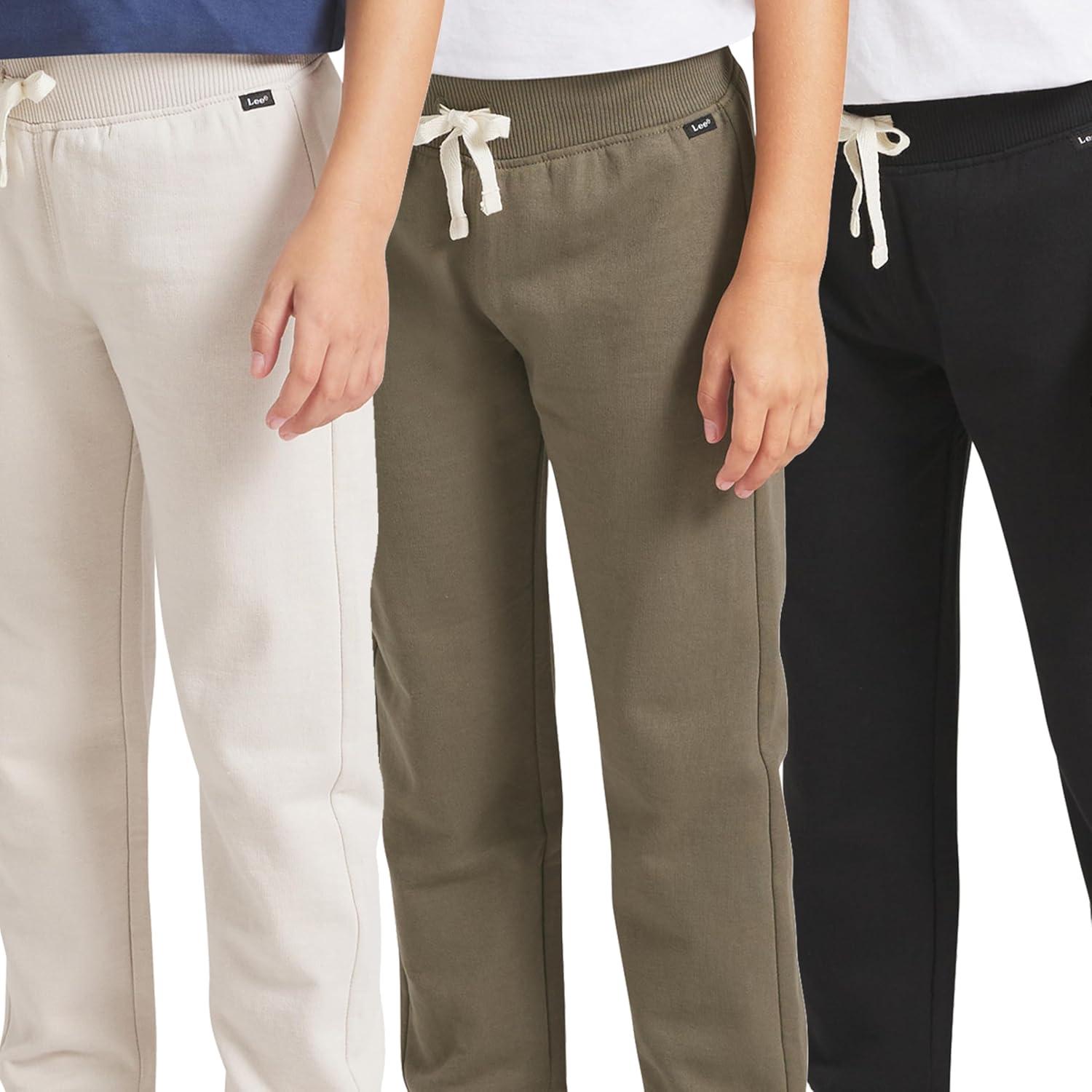 imageLee Boys 3 Pack Variety Midweight Super Soft Fleece Lined Stretchable Jogger PantsTan Olive Black Set
