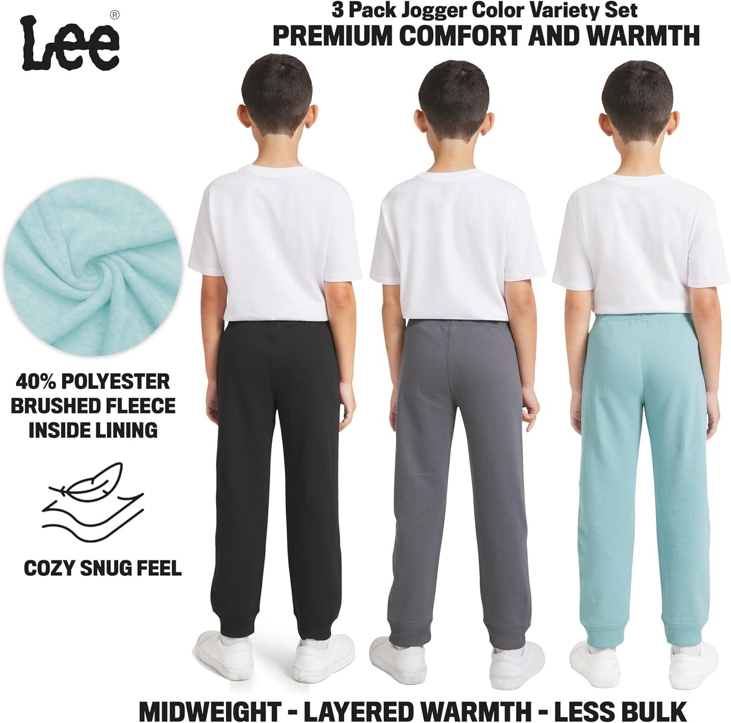 imageLee Boys 3 Pack Variety Midweight Super Soft Fleece Lined Stretchable Jogger PantsTeal Grey Black Set