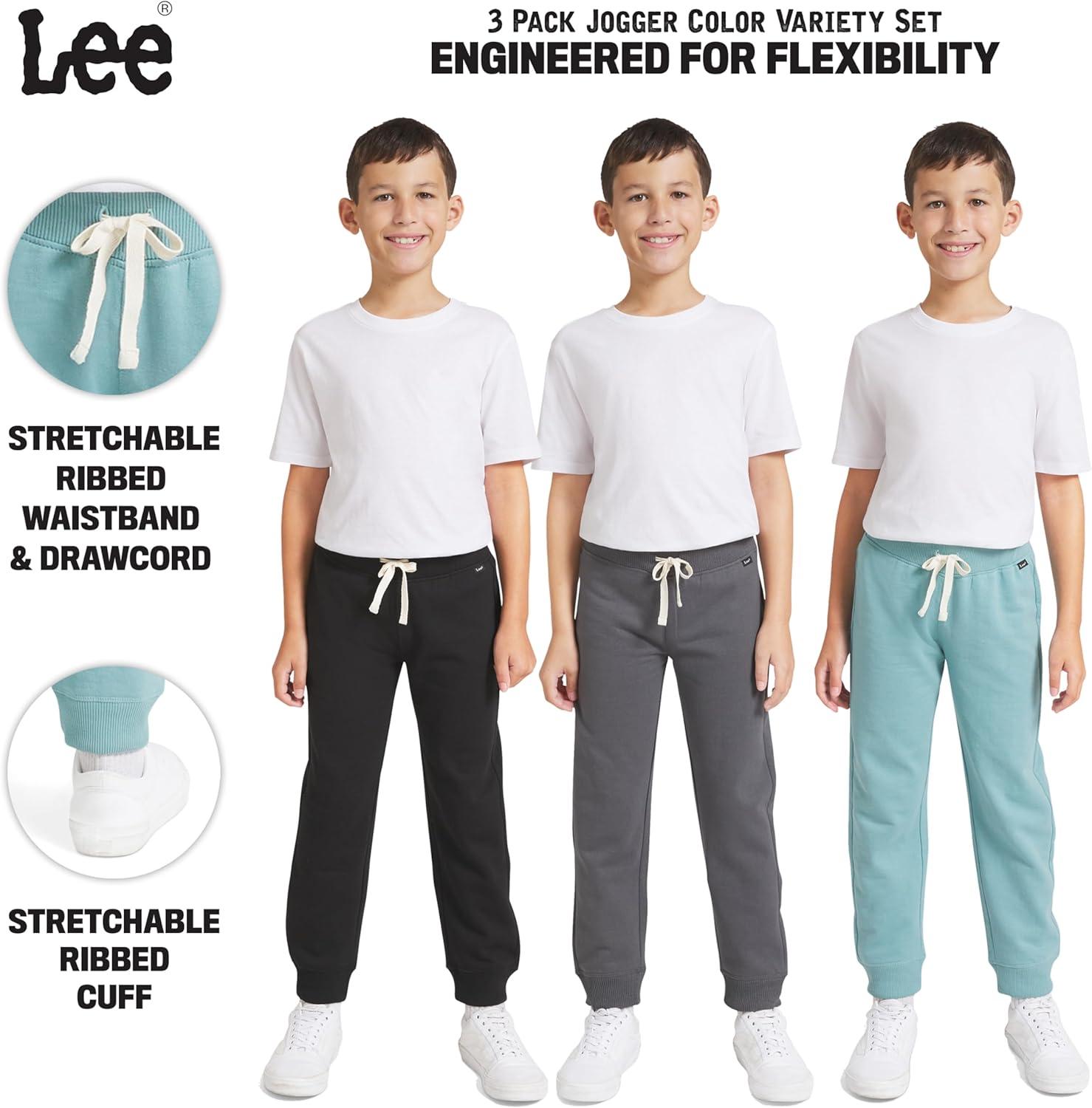 imageLee Boys 3 Pack Variety Midweight Super Soft Fleece Lined Stretchable Jogger PantsTeal Grey Black Set