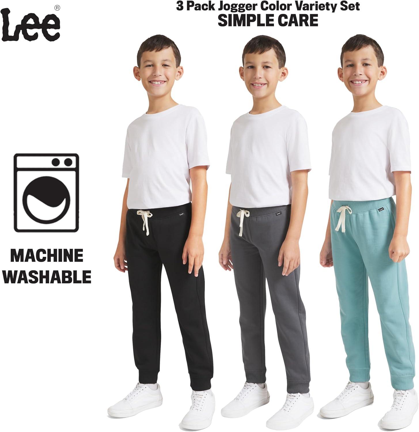 imageLee Boys 3 Pack Variety Midweight Super Soft Fleece Lined Stretchable Jogger PantsTeal Grey Black Set