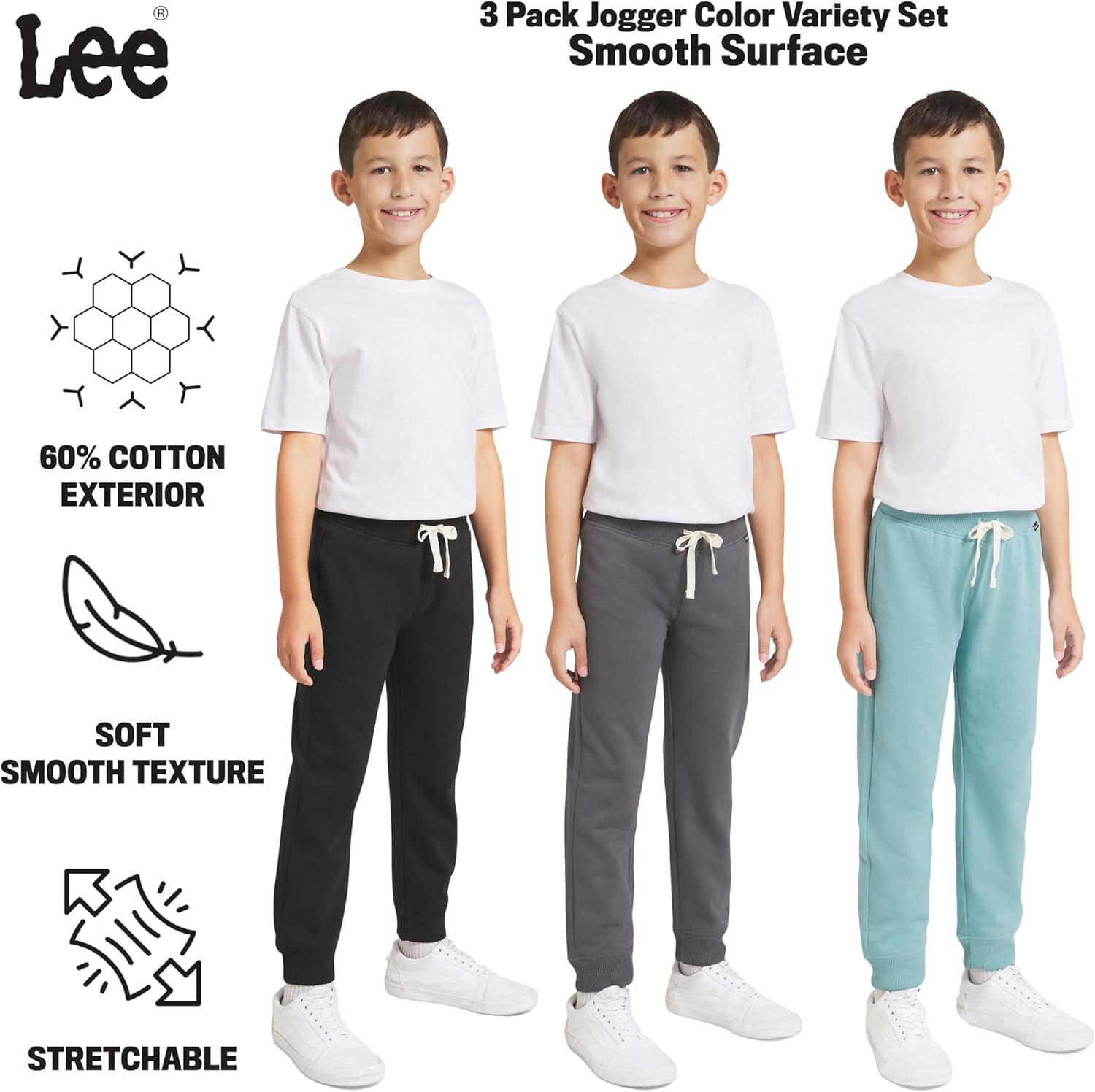 imageLee Boys 3 Pack Variety Midweight Super Soft Fleece Lined Stretchable Jogger PantsTeal Grey Black Set