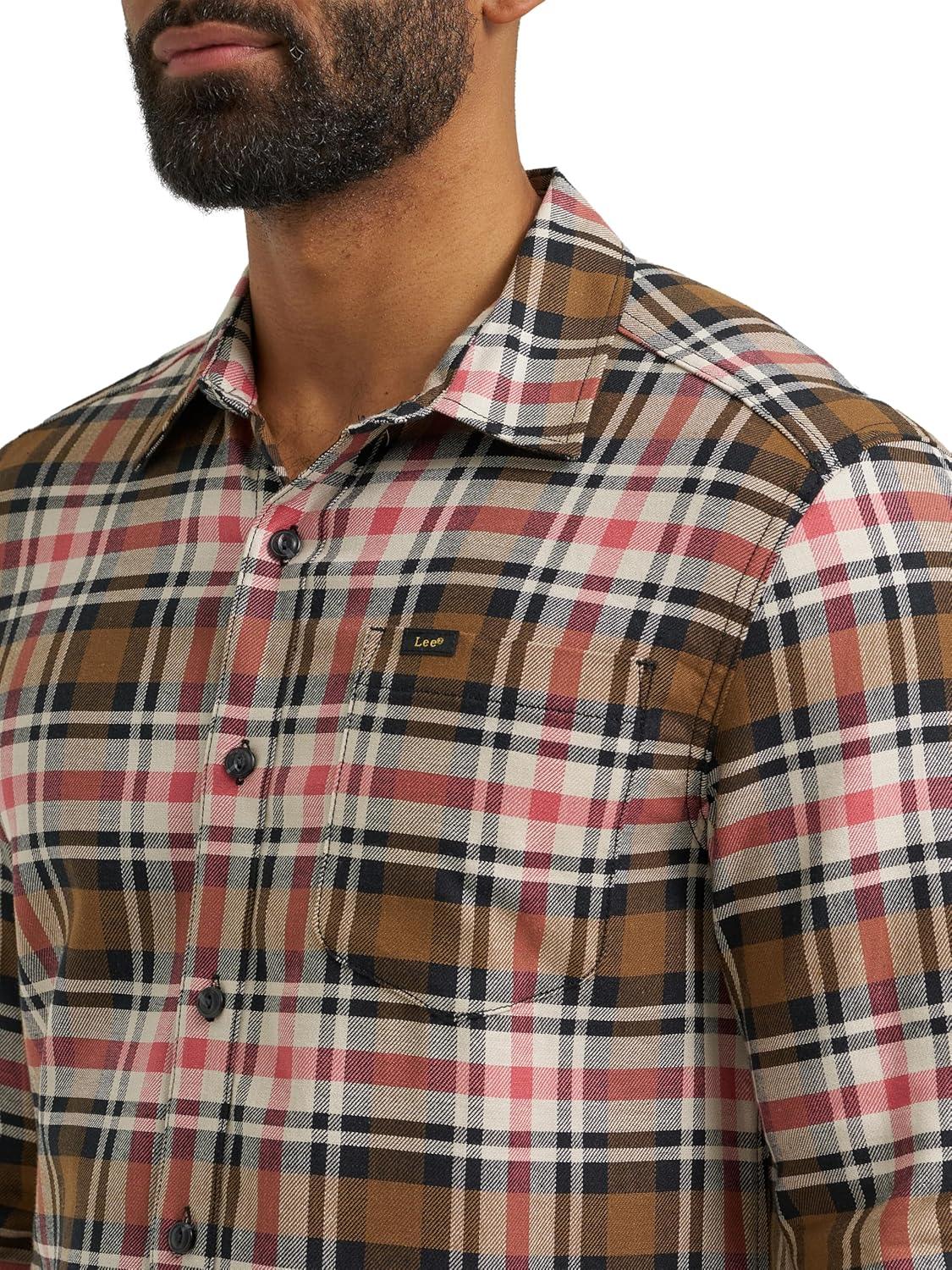 imageLee Mens All Purpose Classic Fit Long Sleeve ShirtBuffalo City Beige Plaid