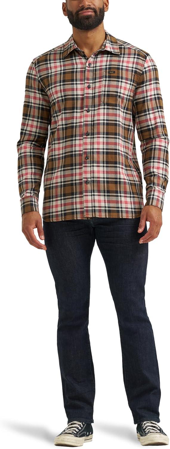 imageLee Mens All Purpose Classic Fit Long Sleeve ShirtBuffalo City Beige Plaid
