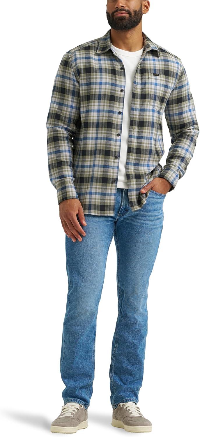 imageLee Mens All Purpose Classic Fit Long Sleeve ShirtGreen Drizzle Plaid