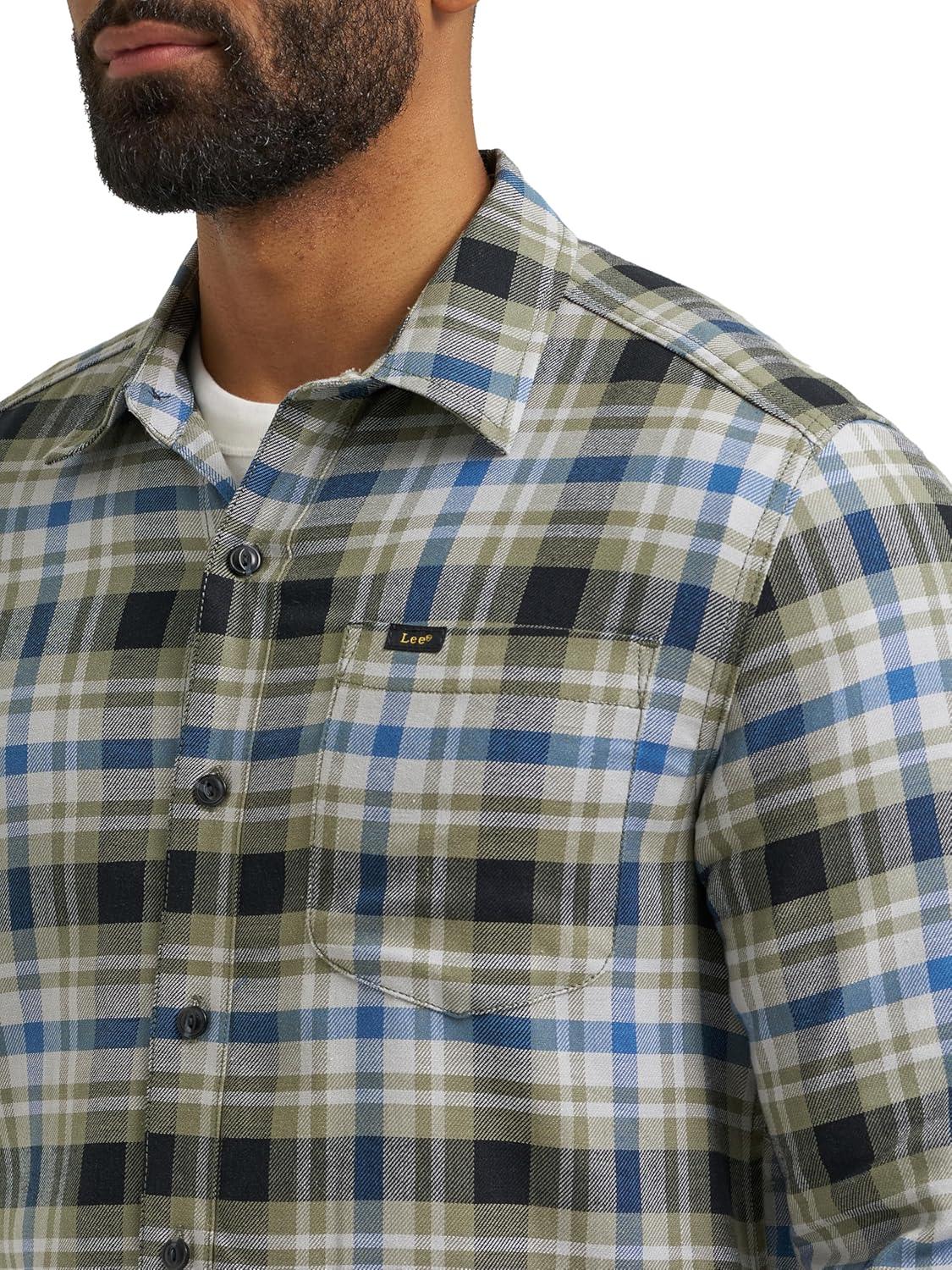 imageLee Mens All Purpose Classic Fit Long Sleeve ShirtGreen Drizzle Plaid