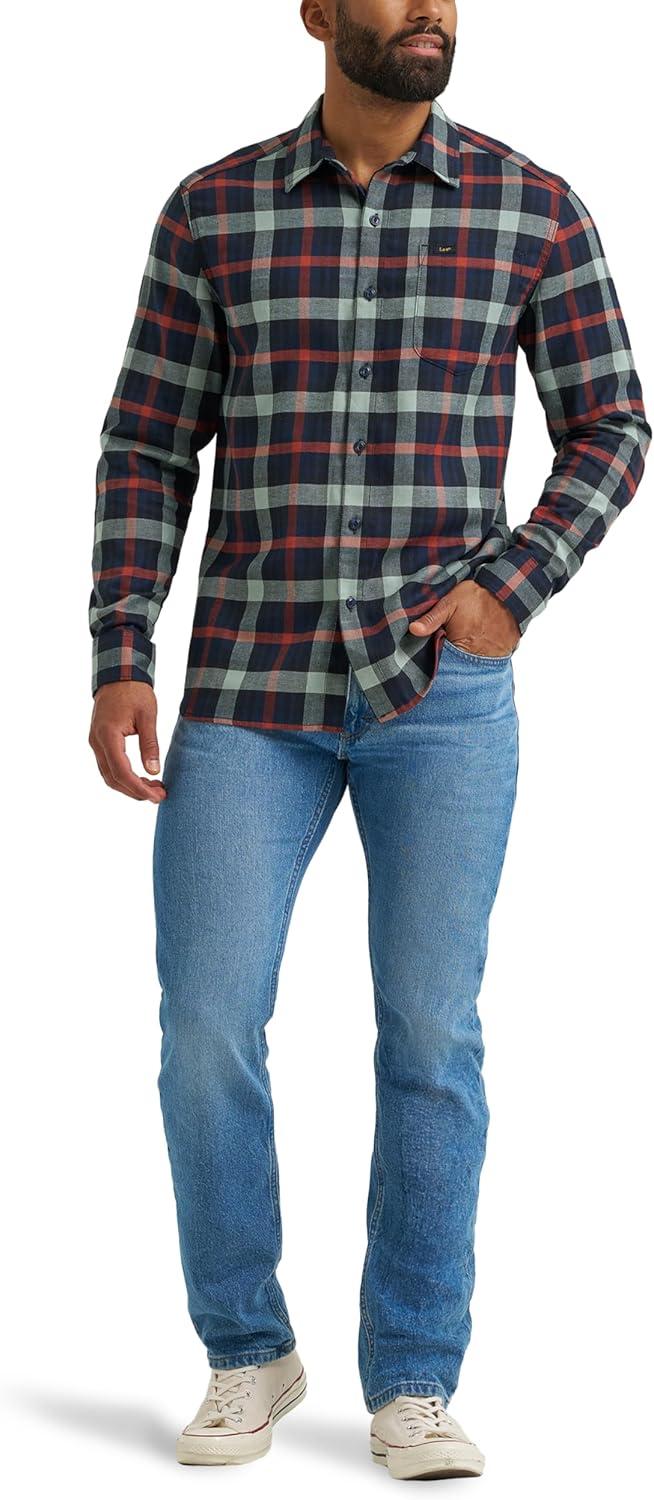 imageLee Mens All Purpose Classic Fit Long Sleeve ShirtNavy Sage Plaid