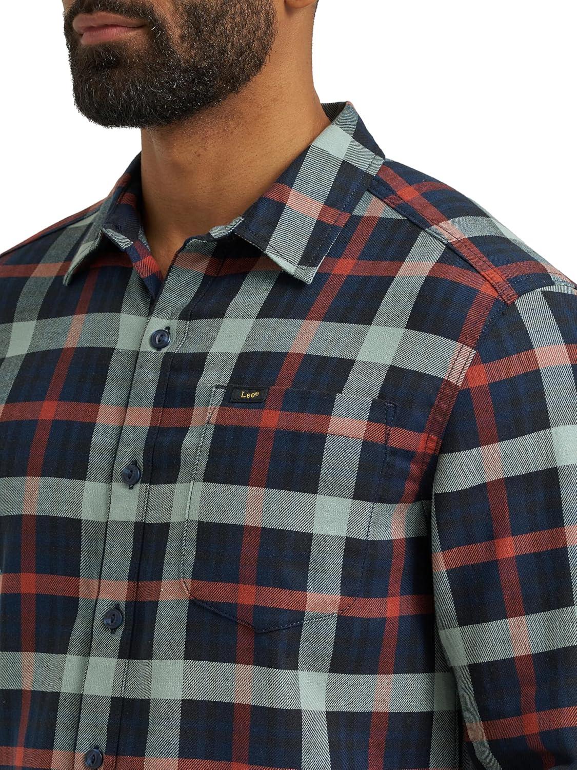 imageLee Mens All Purpose Classic Fit Long Sleeve ShirtNavy Sage Plaid