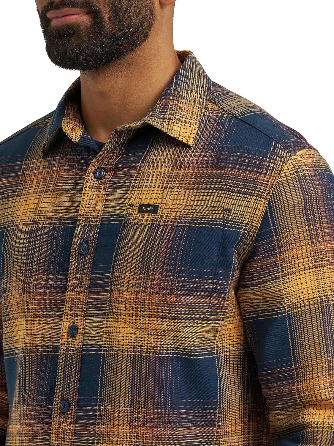 imageLee Mens All Purpose Classic Fit Long Sleeve ShirtRivet Navy Squash Plaid