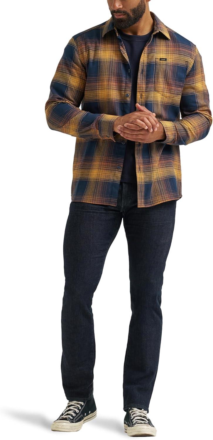 imageLee Mens All Purpose Classic Fit Long Sleeve ShirtRivet Navy Squash Plaid