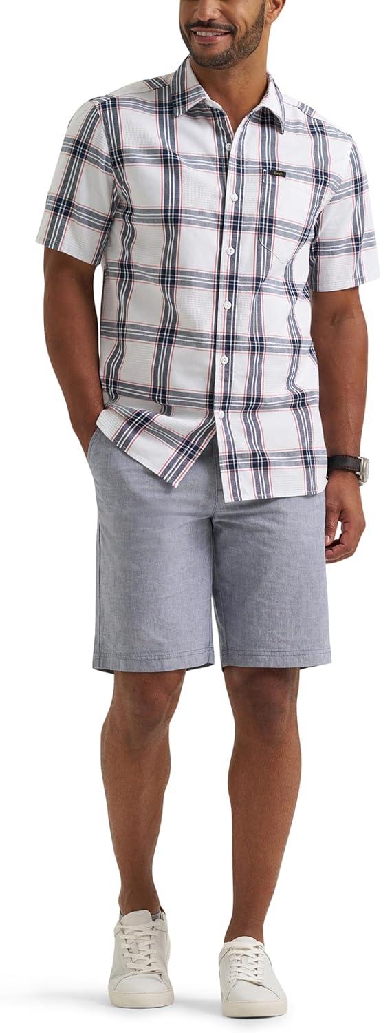 imageLee Mens All Purpose Classic Fit Short Sleeve ShirtAmericana Plaid