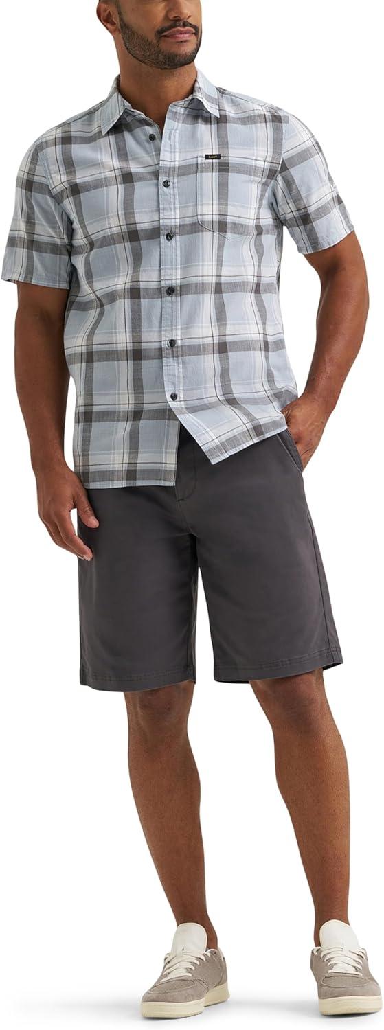 imageLee Mens All Purpose Classic Fit Short Sleeve ShirtConcrete Gray Plaid