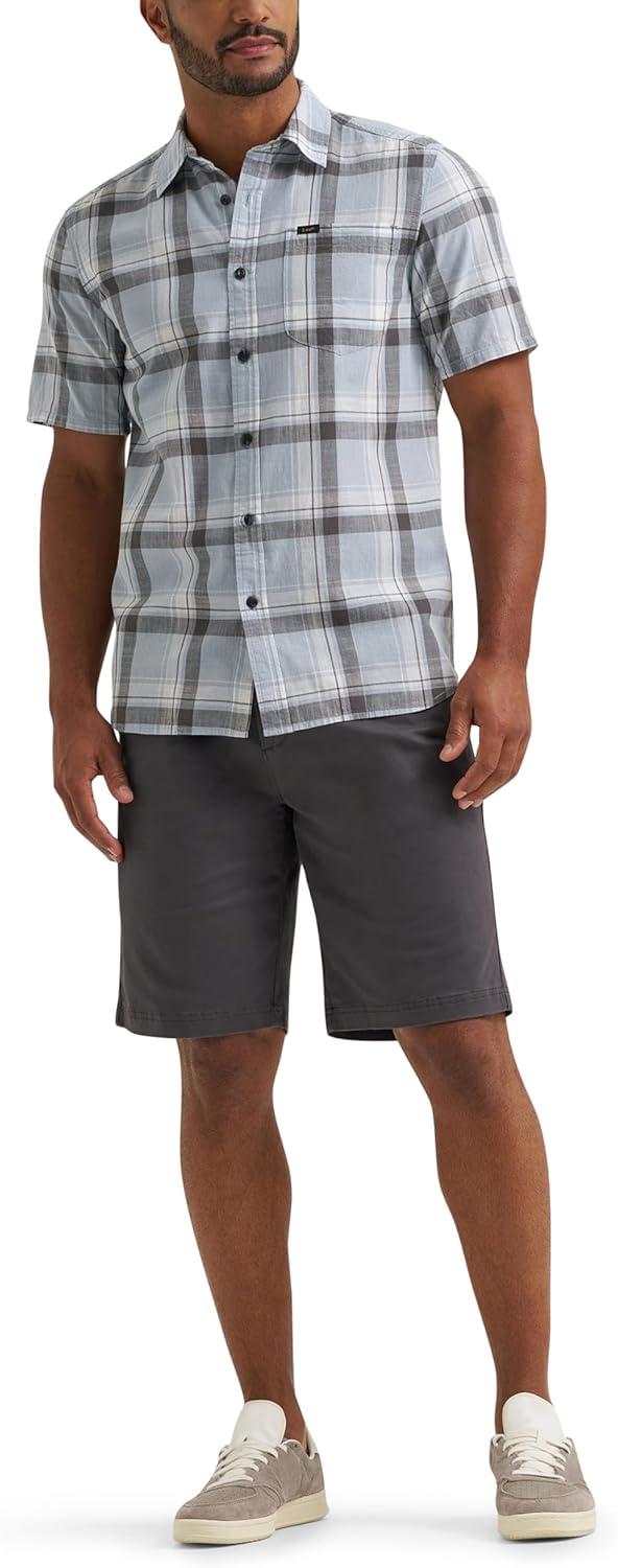 imageLee Mens All Purpose Classic Fit Short Sleeve ShirtConcrete Gray Plaid