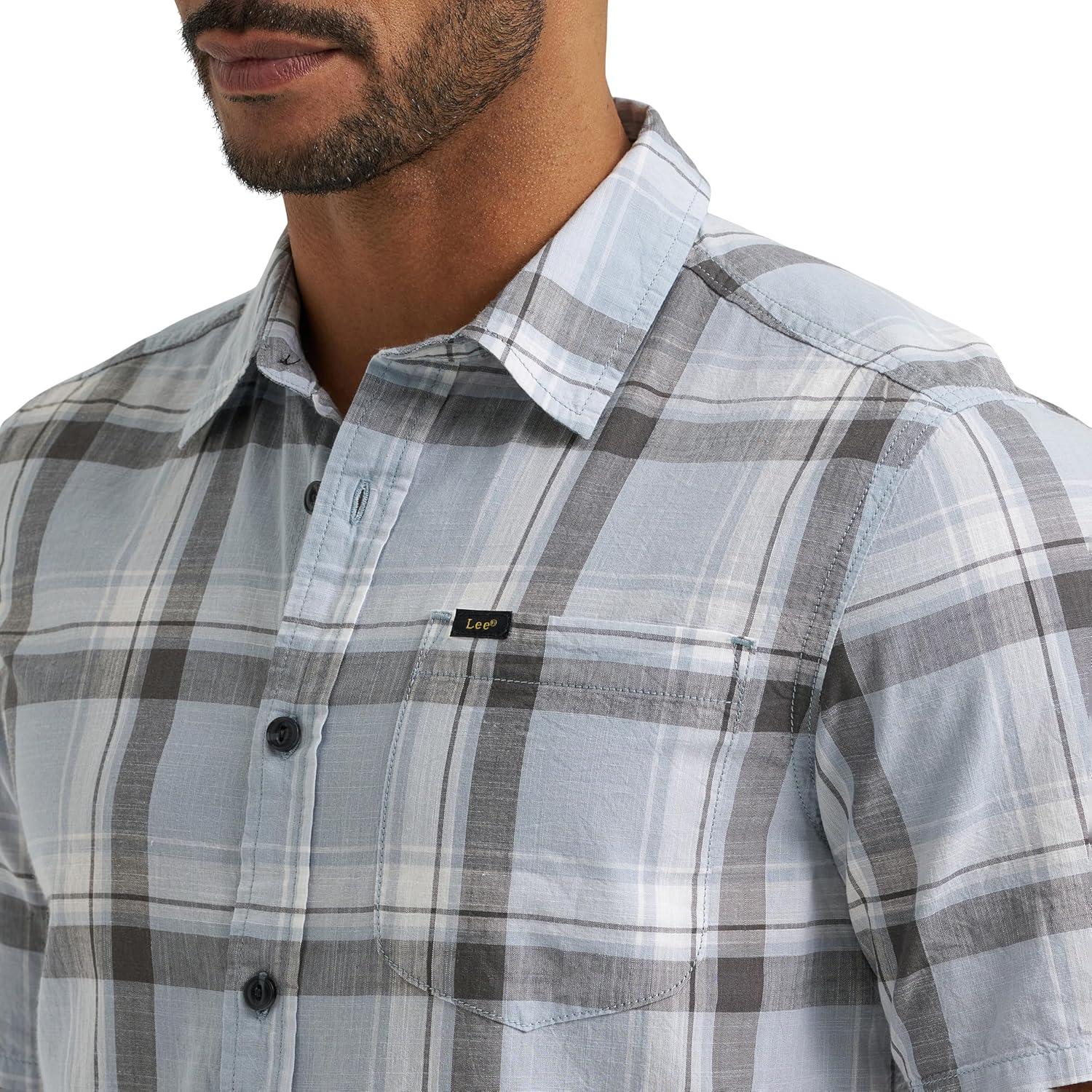 imageLee Mens All Purpose Classic Fit Short Sleeve ShirtConcrete Gray Plaid