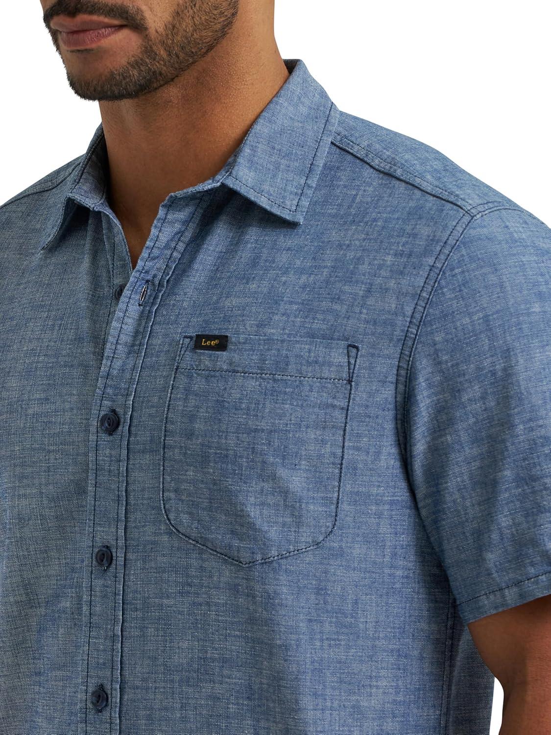 imageLee Mens All Purpose Classic Fit Short Sleeve ShirtDark Chambray