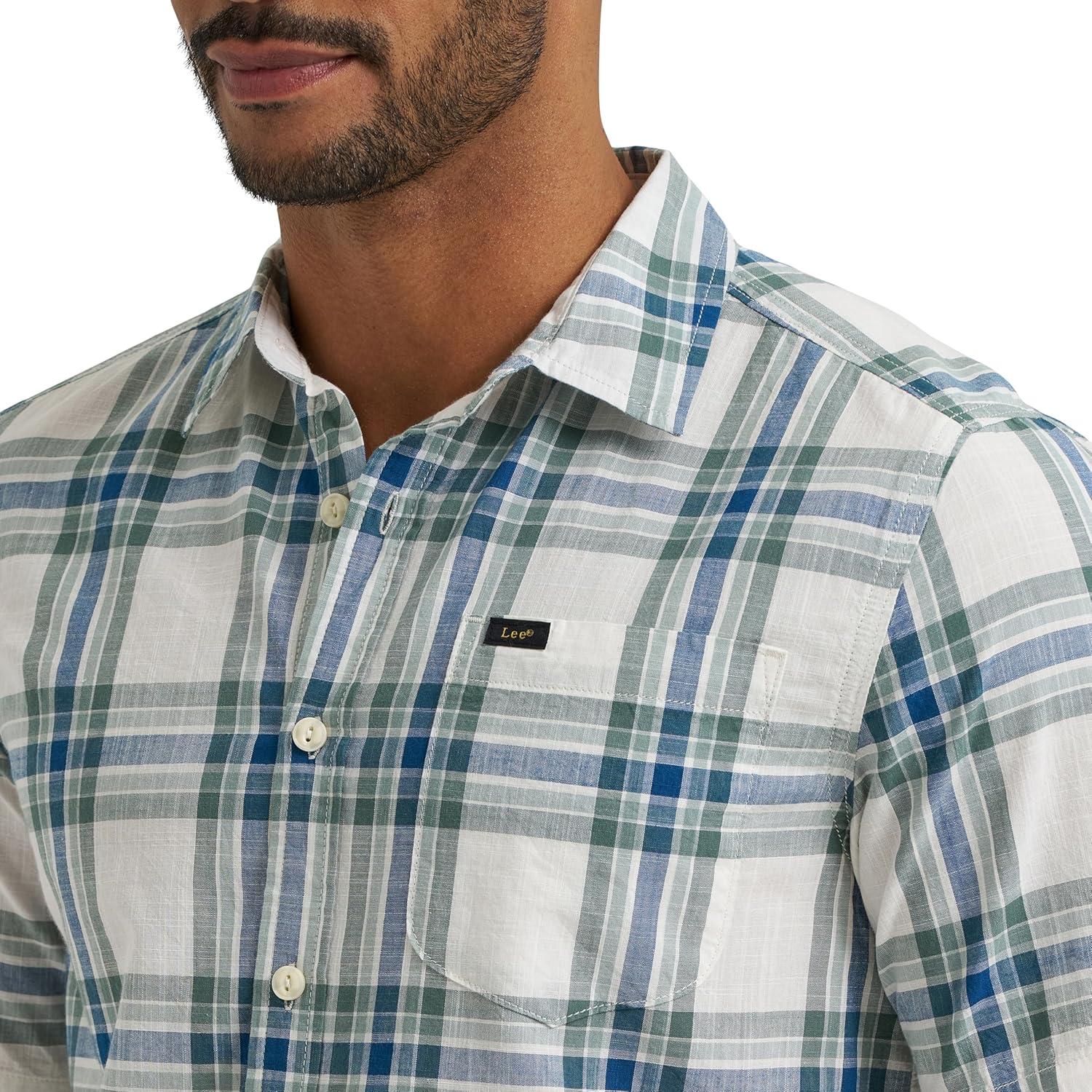 imageLee Mens All Purpose Classic Fit Short Sleeve ShirtDesert Sage Plaid