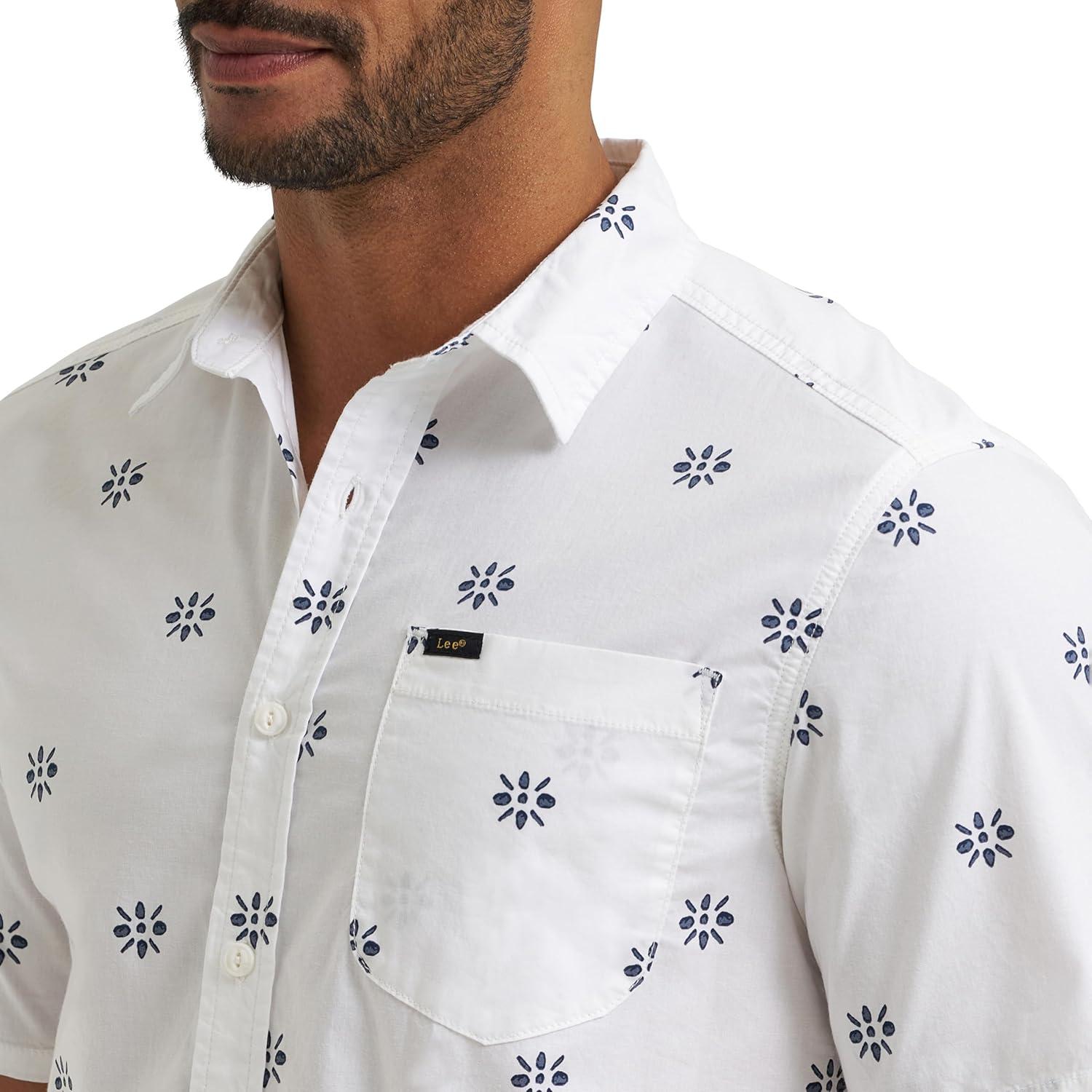 imageLee Mens All Purpose Classic Fit Short Sleeve ShirtIndigo Geo