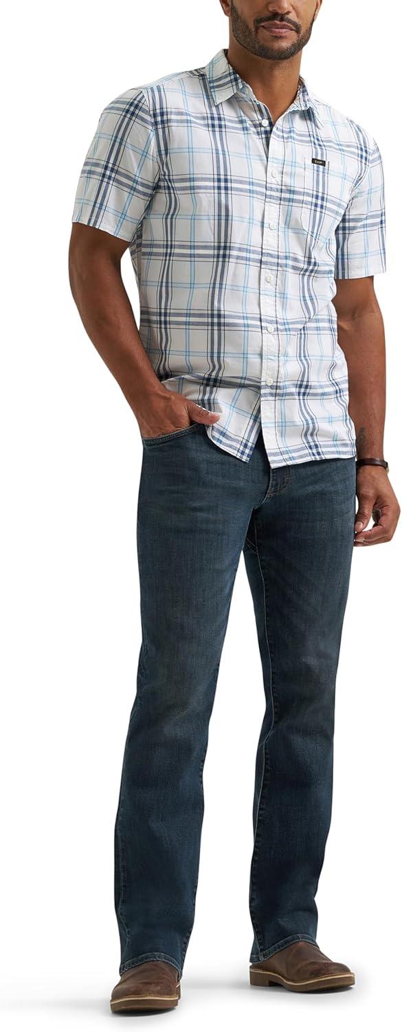 imageLee Mens All Purpose Classic Fit Short Sleeve ShirtOrion BlueWhite Plaid