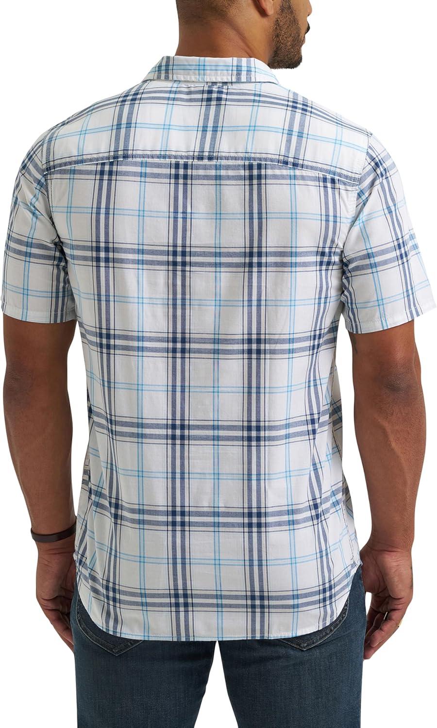 imageLee Mens All Purpose Classic Fit Short Sleeve ShirtOrion BlueWhite Plaid
