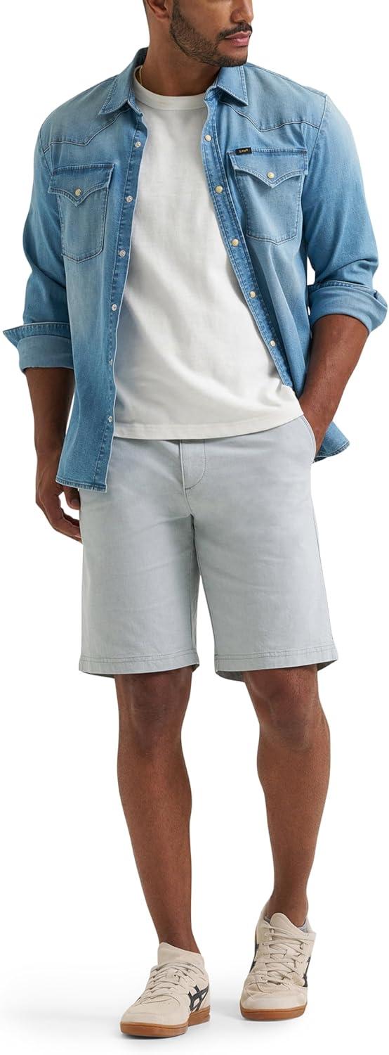 imageLee Mens Extreme Motion Flat Front Short Desert Sage Chambray 36