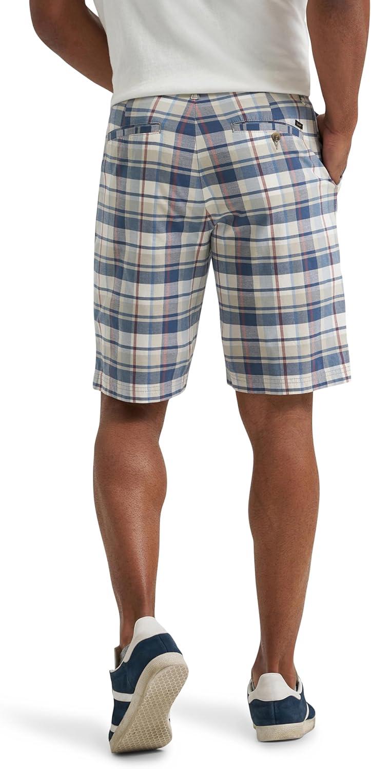 imageLee Mens Extreme Motion Flat Front Short Slate Gray Plaid 36