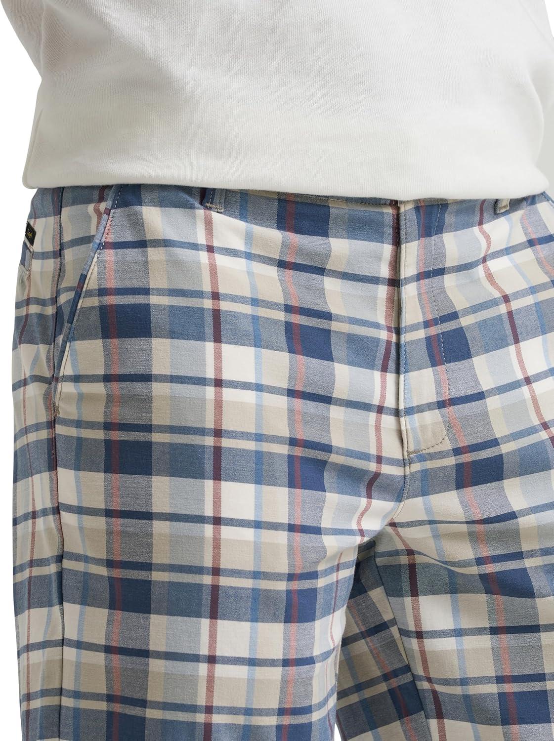 imageLee Mens Extreme Motion Flat Front Short Slate Gray Plaid 36