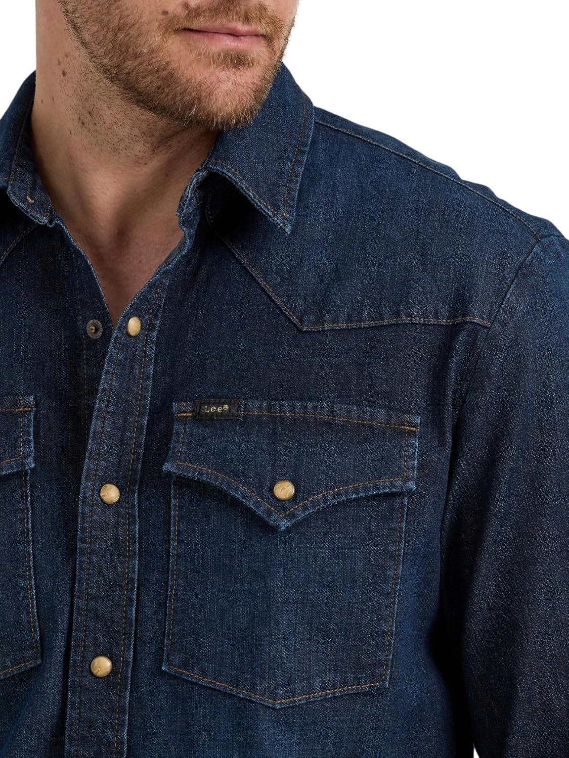 imageLee Mens Heritage Western ShirtInky Blue Vintage Wash