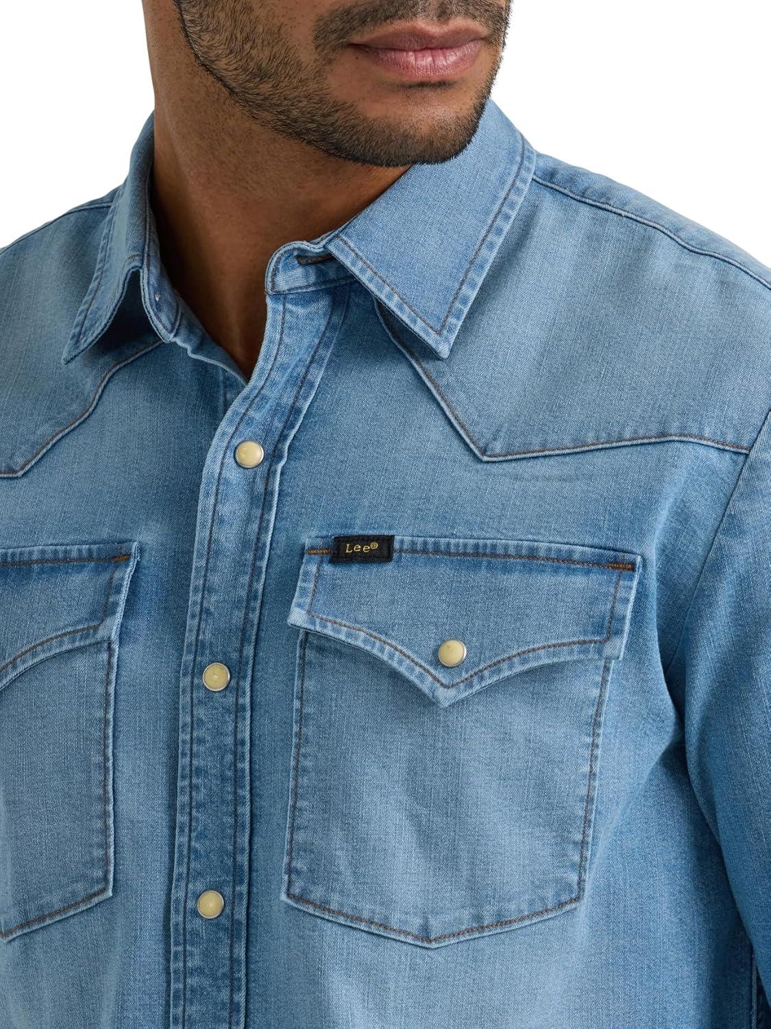 imageLee Mens Heritage Western ShirtLight Worn in Wash