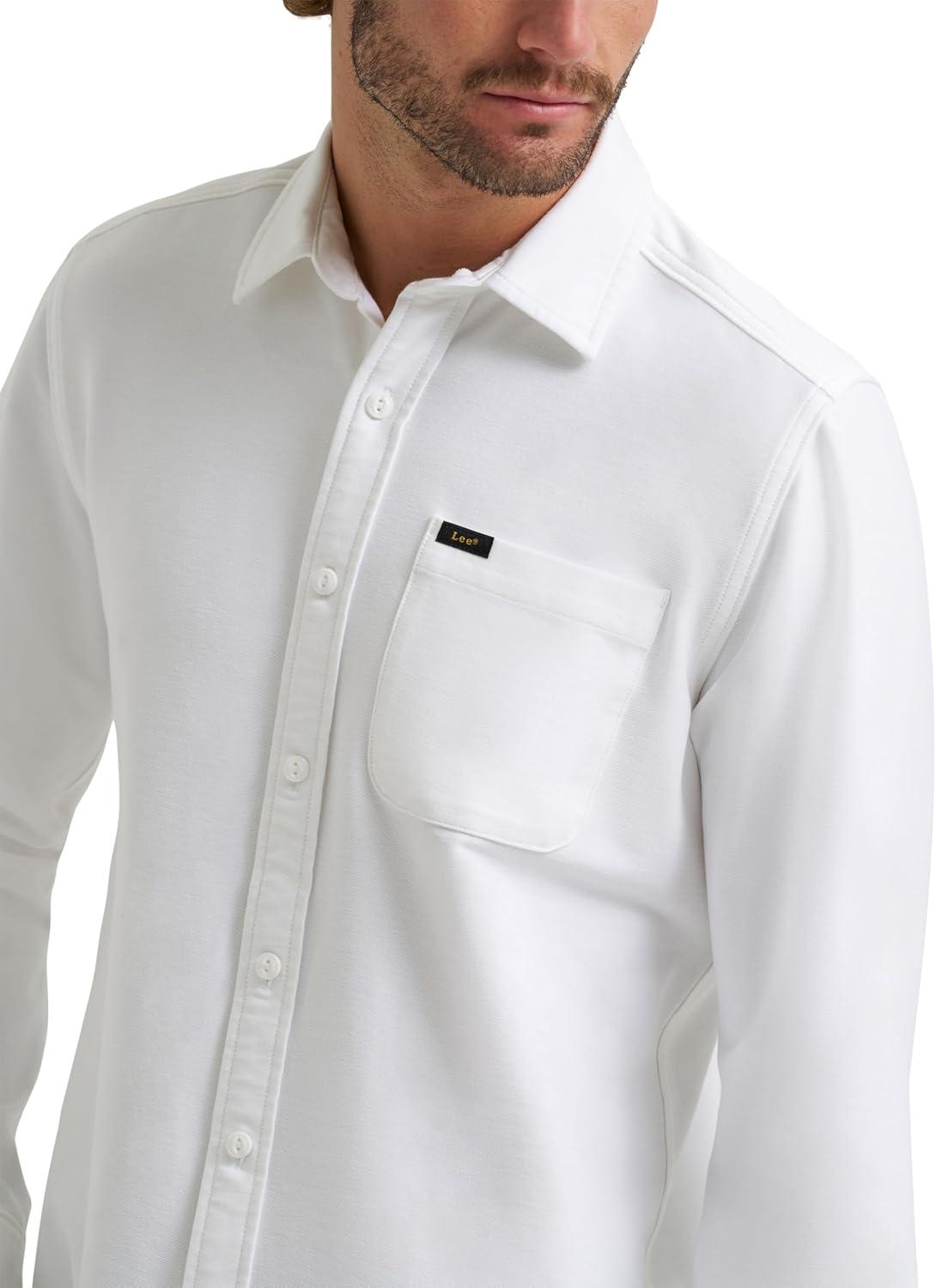 imageLee Mens X Knit Long Sleeve AllPurpose 1 Pocket ShirtBright White