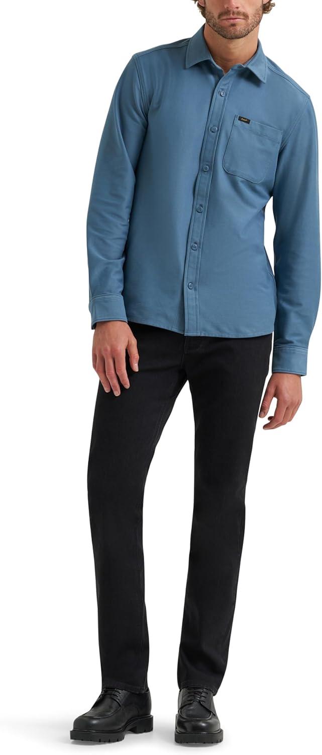 imageLee Mens X Knit Long Sleeve AllPurpose 1 Pocket ShirtVintage Blue