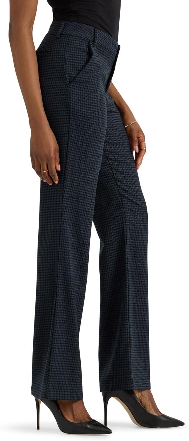 imageLee Womens Wrinkle Free Mid Rise Bootcut PantCharcoal Black Houndstooth