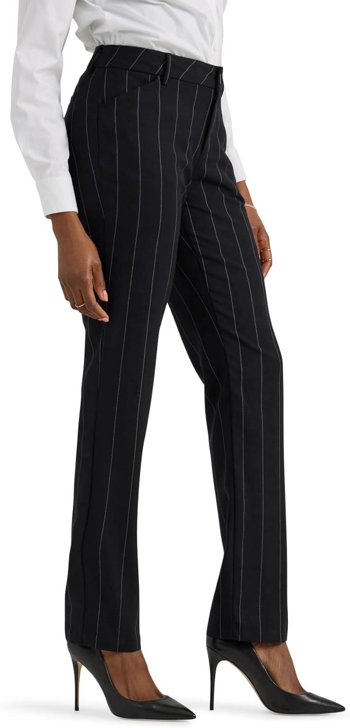 imageLee Womens Wrinkle Free Relaxed Fit Straight Leg PantBlack Pinstripe