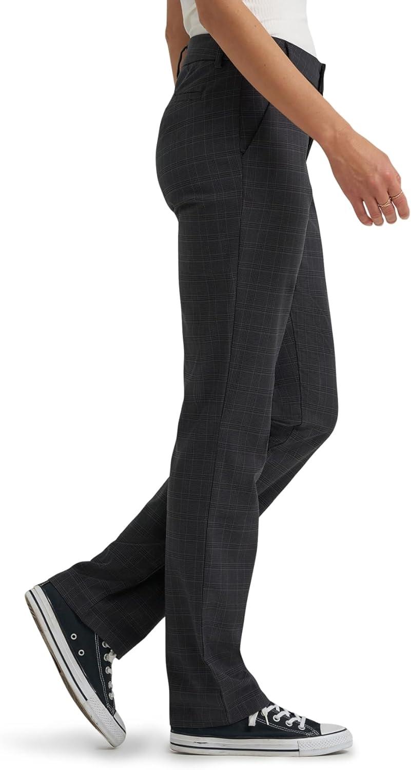 imageLee Womens Wrinkle Free Relaxed Fit Straight Leg PantBlackStatic Gray Plaid