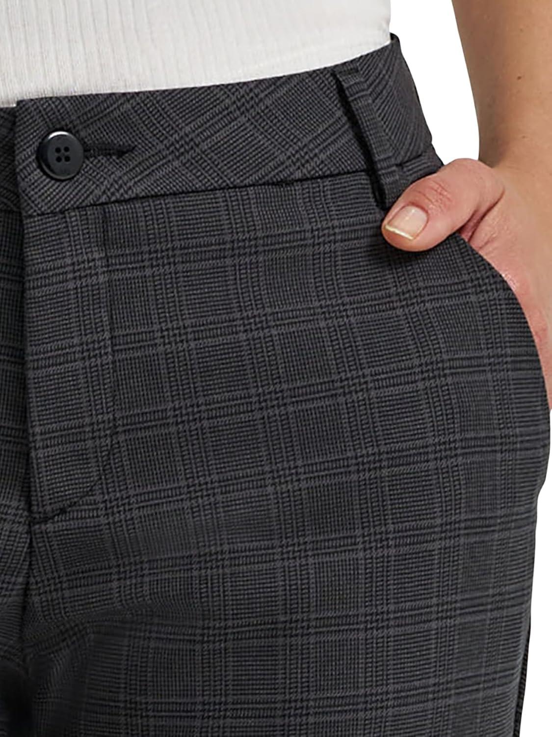 imageLee Womens Wrinkle Free Relaxed Fit Straight Leg PantBlackStatic Gray Plaid