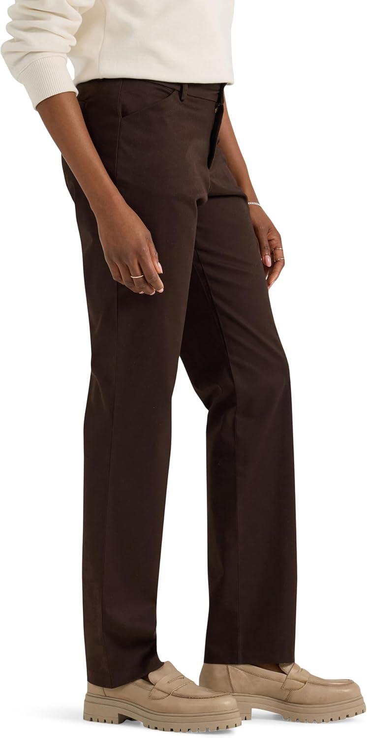 imageLee Womens Wrinkle Free Relaxed Fit Straight Leg PantEspresso