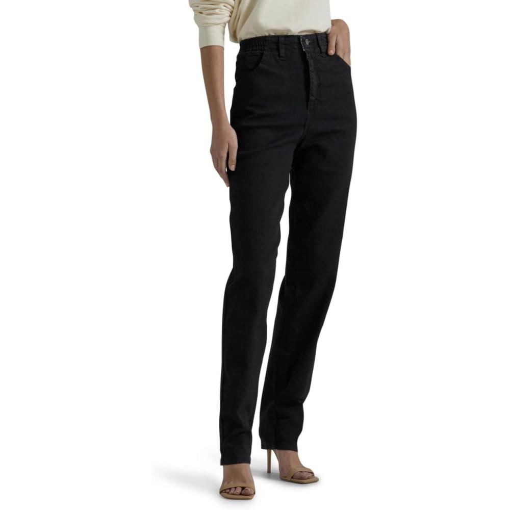 imageLEE Womens RelaxedFit Side Elastic TaperedLeg JeanDouble Black