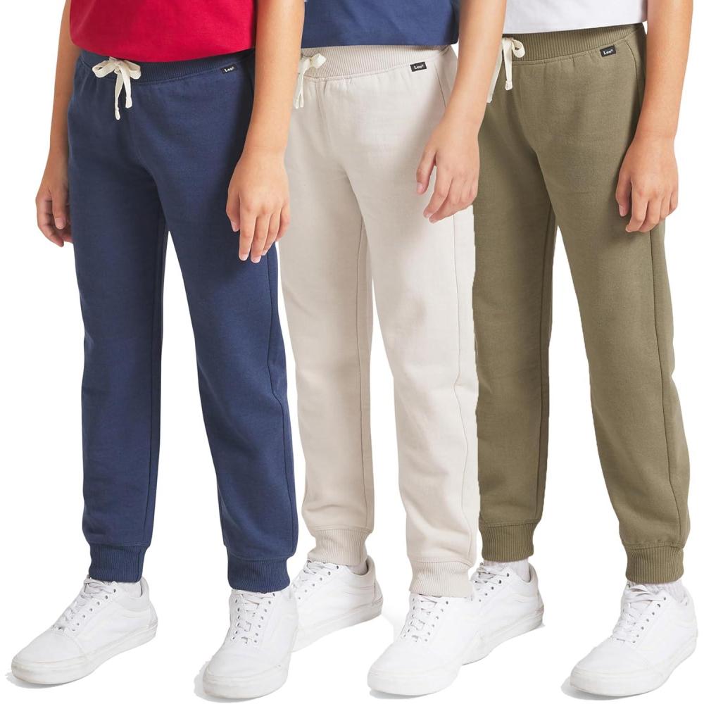imageLee Boys 3 Pack Variety Midweight Super Soft Fleece Lined Stretchable Jogger PantsNavy Tan Olive Set