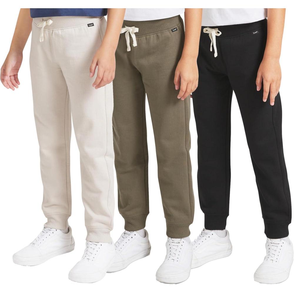 imageLee Boys 3 Pack Variety Midweight Super Soft Fleece Lined Stretchable Jogger PantsTan Olive Black Set
