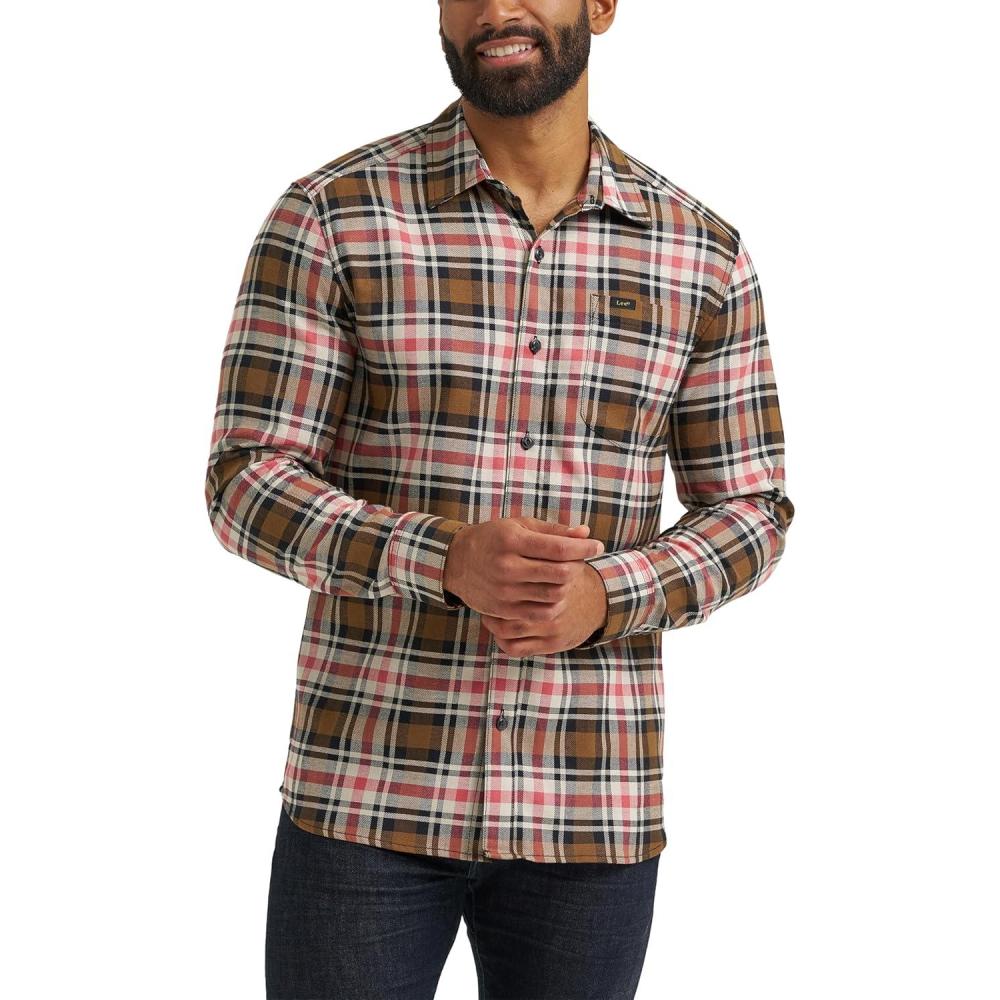 imageLee Mens All Purpose Classic Fit Long Sleeve ShirtBuffalo City Beige Plaid