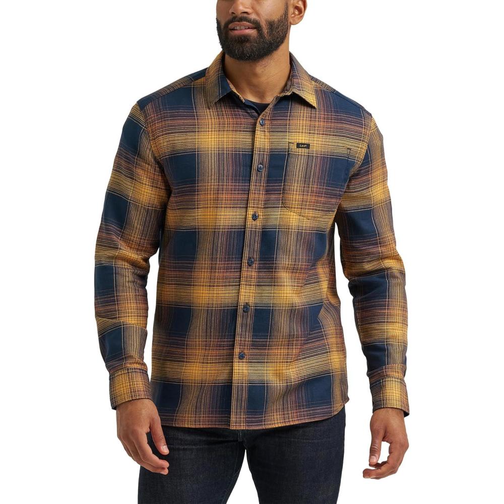 imageLee Mens All Purpose Classic Fit Long Sleeve ShirtRivet Navy Squash Plaid