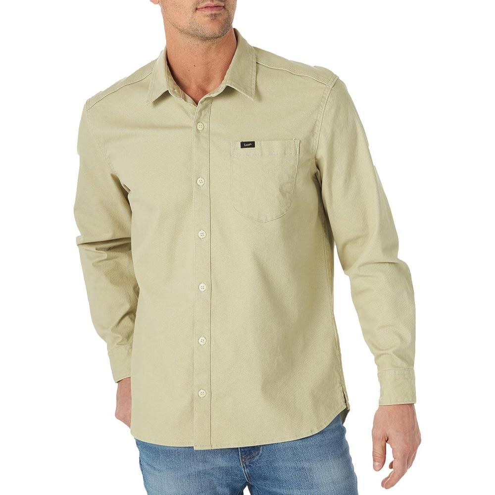 imageLee Mens All Purpose Classic Fit Long Sleeve ShirtStone Calvary Twill