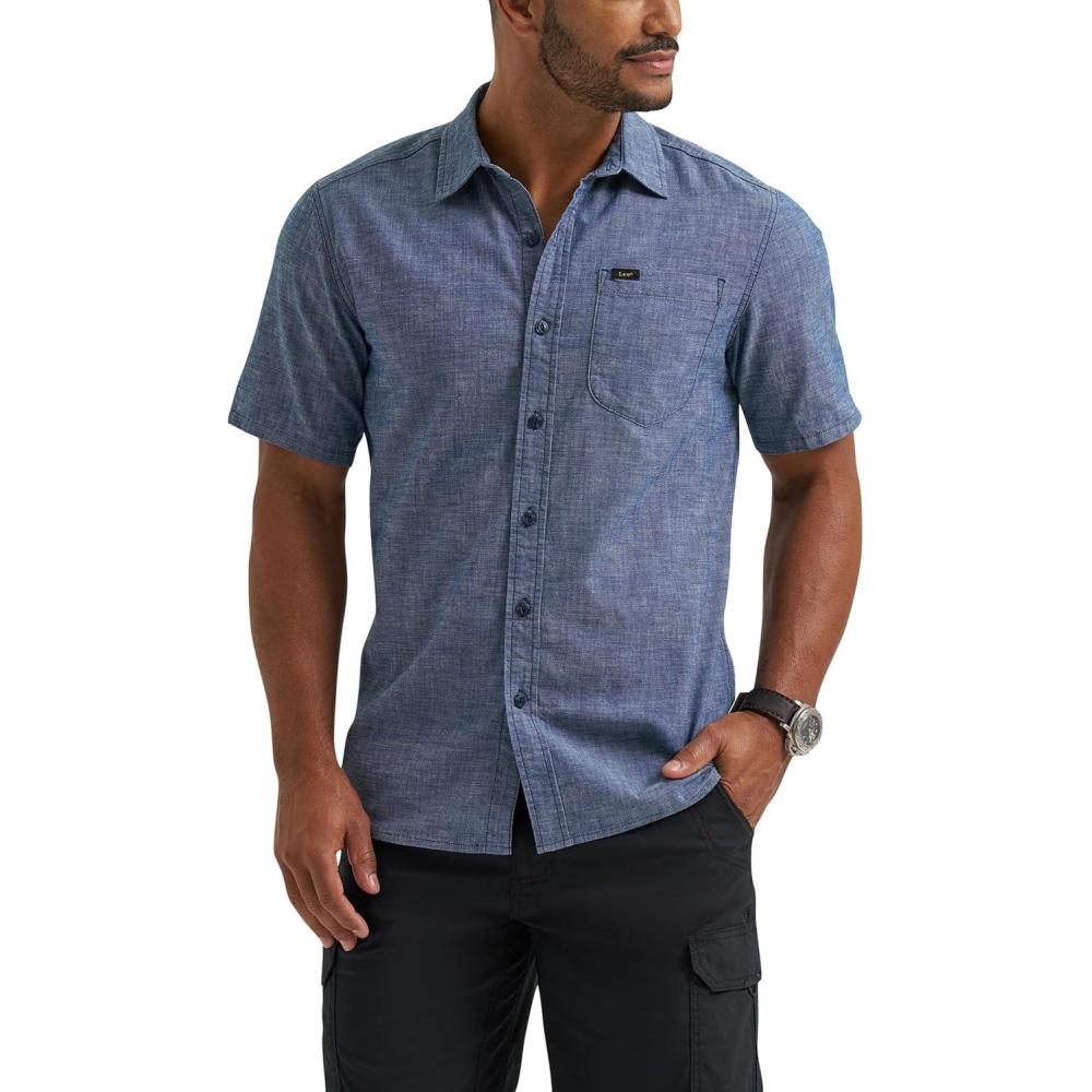 imageLee Mens All Purpose Classic Fit Short Sleeve ShirtDark Chambray