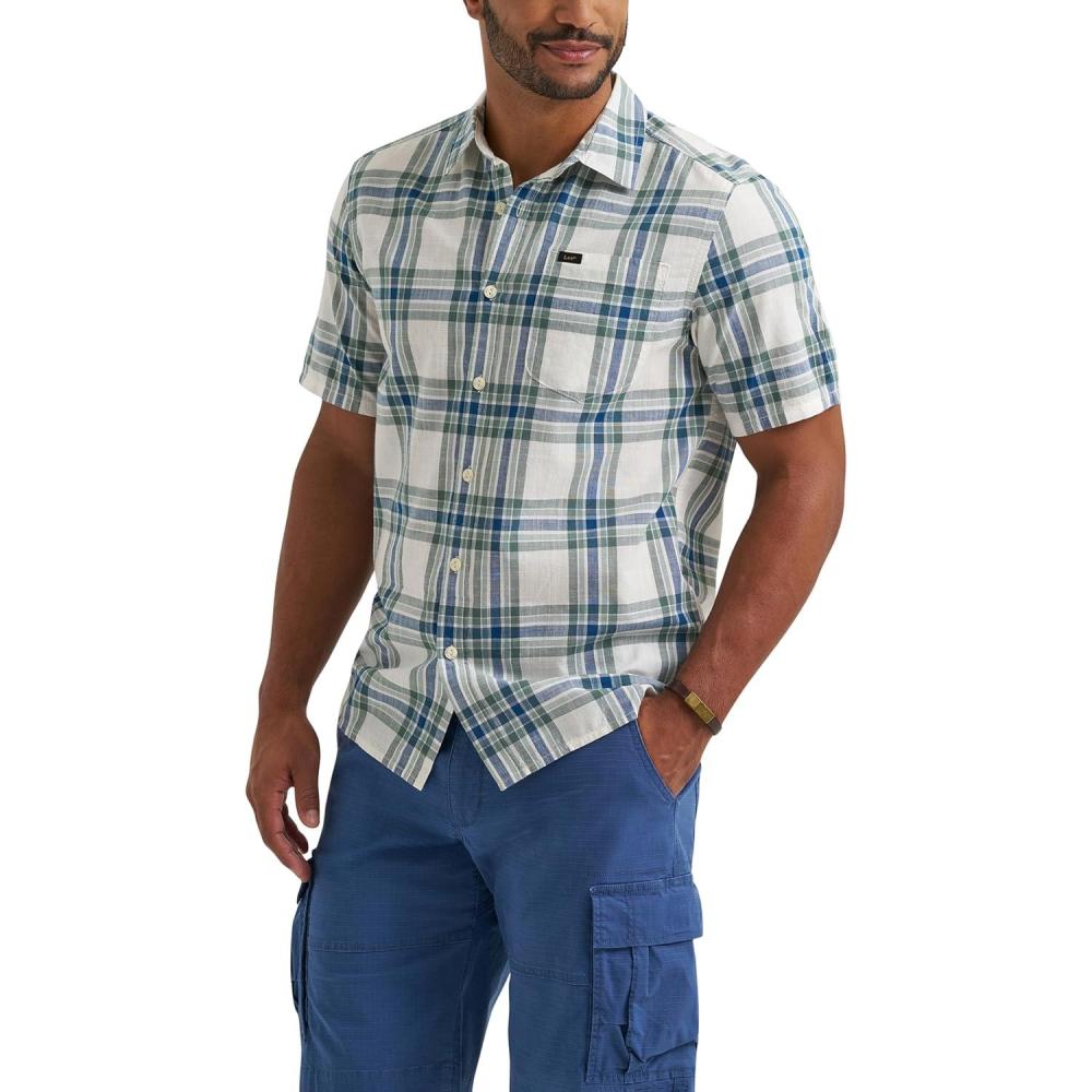 imageLee Mens All Purpose Classic Fit Short Sleeve ShirtDesert Sage Plaid