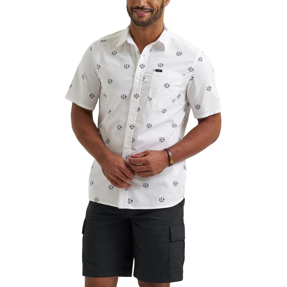 imageLee Mens All Purpose Classic Fit Short Sleeve ShirtIndigo Geo