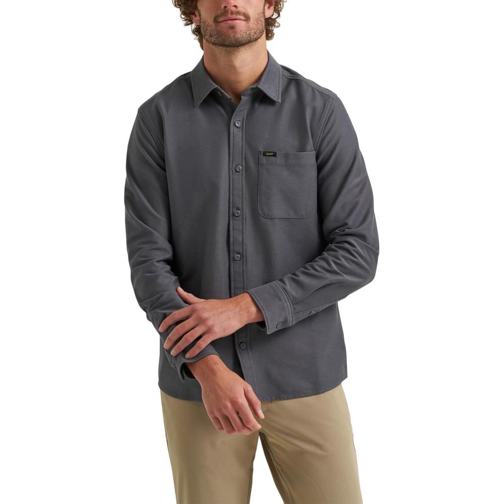 imageLee Mens X Knit Long Sleeve AllPurpose 1 Pocket ShirtPainters Gray