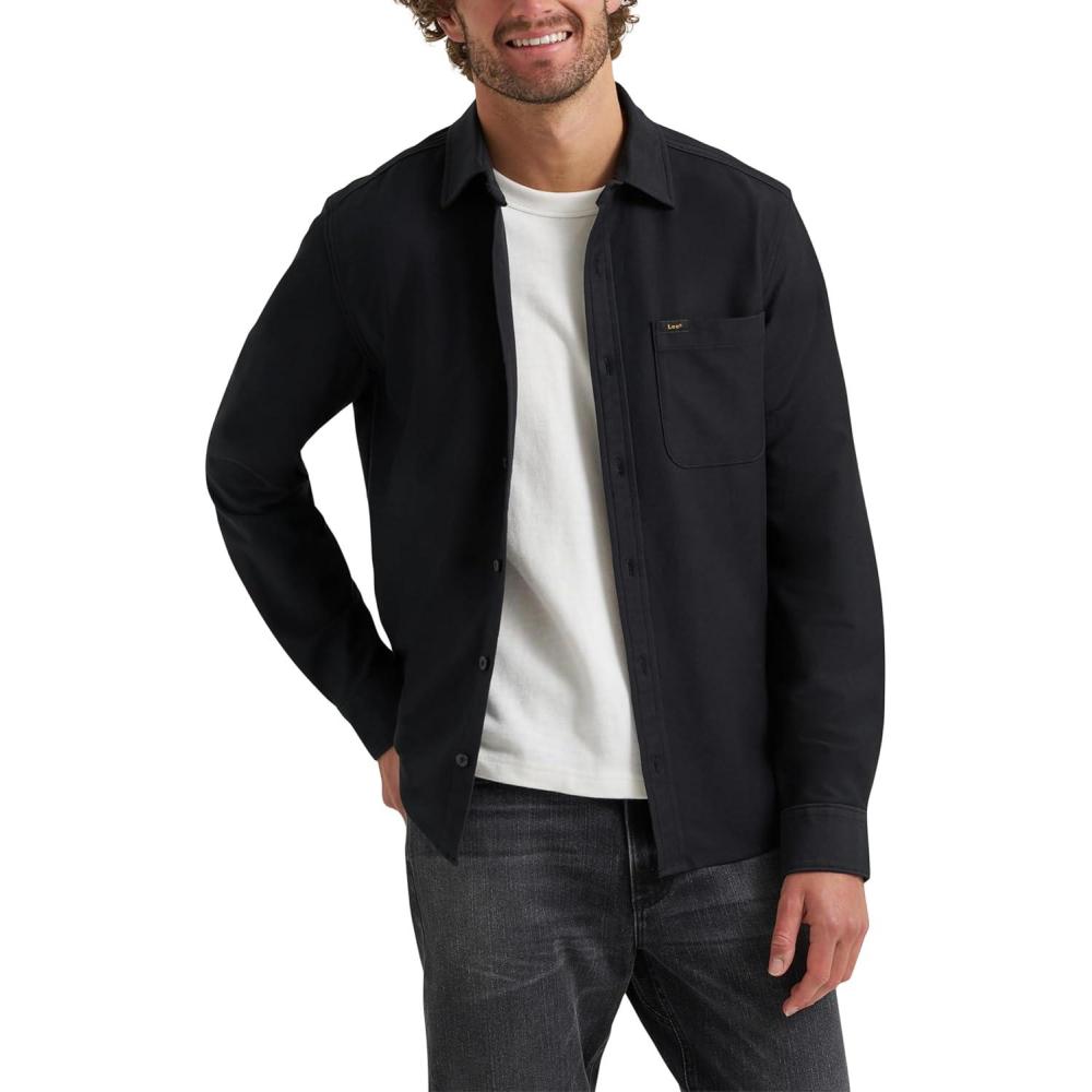 imageLee Mens X Knit Long Sleeve AllPurpose 1 Pocket ShirtUnionall Black