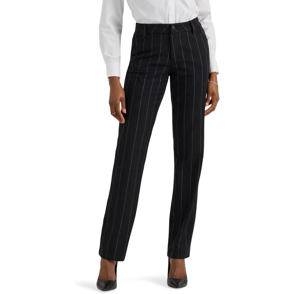 imageLee Womens Wrinkle Free Relaxed Fit Straight Leg PantBlack Pinstripe