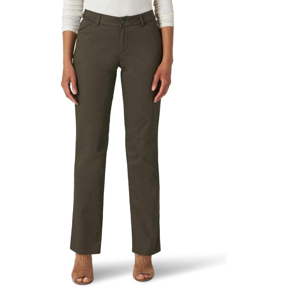 imageLee Womens Wrinkle Free Relaxed Fit Straight Leg PantFrontier Olive