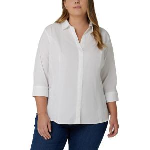 Riders by Lee Indigo Womens Plus Size Easy Care ¾ Sleeve Woven Shirt(Arctic White)